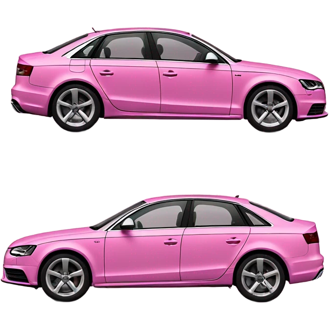 Audi A4. Fully pink on the right side, fully black on the left side. Spilt down the centre of the car emoji
