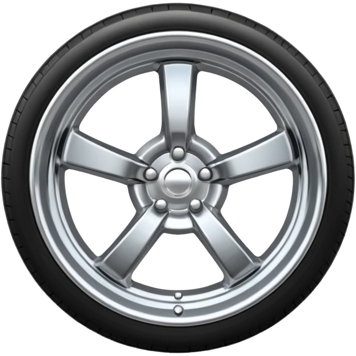 A chrome car wheel emoji, polished silver metal rim, smooth circular shape, minimal futuristic design, soft reflections, iOS emoji style, centered on white background, ultra clean look emoji