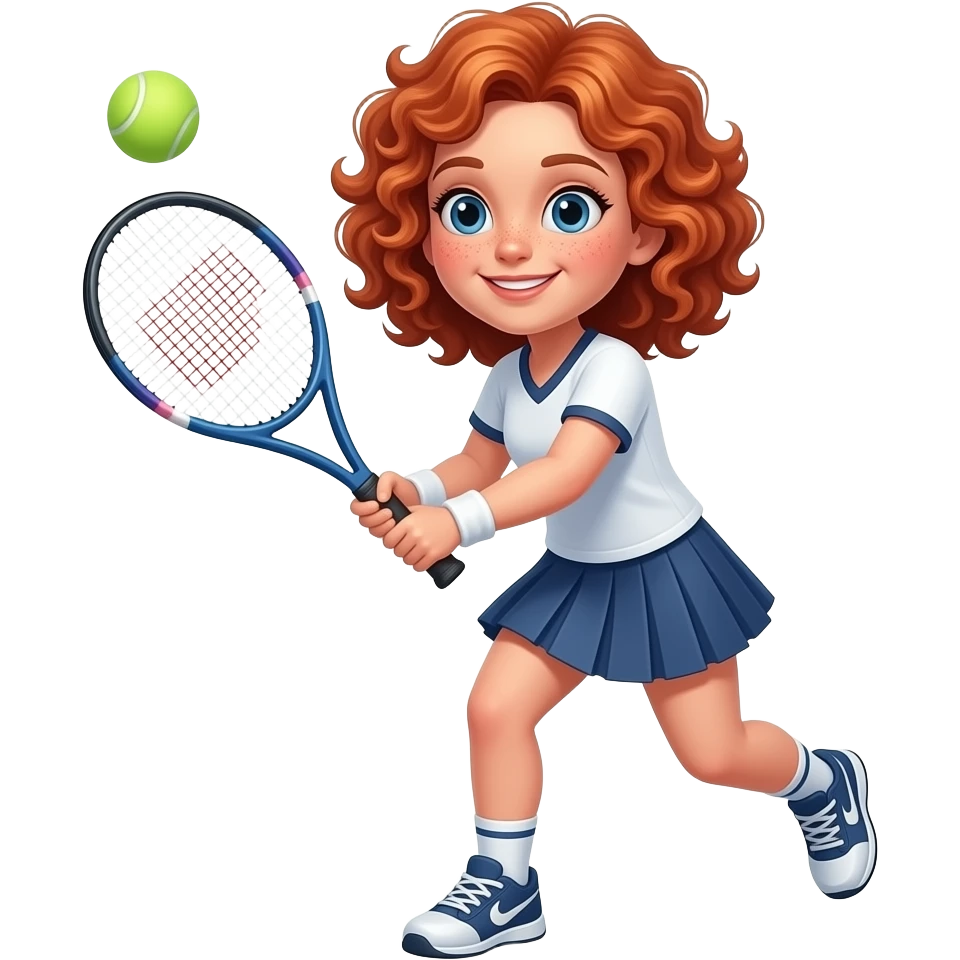 Fille rousse bouclés tâches de rousseur tennis emoji