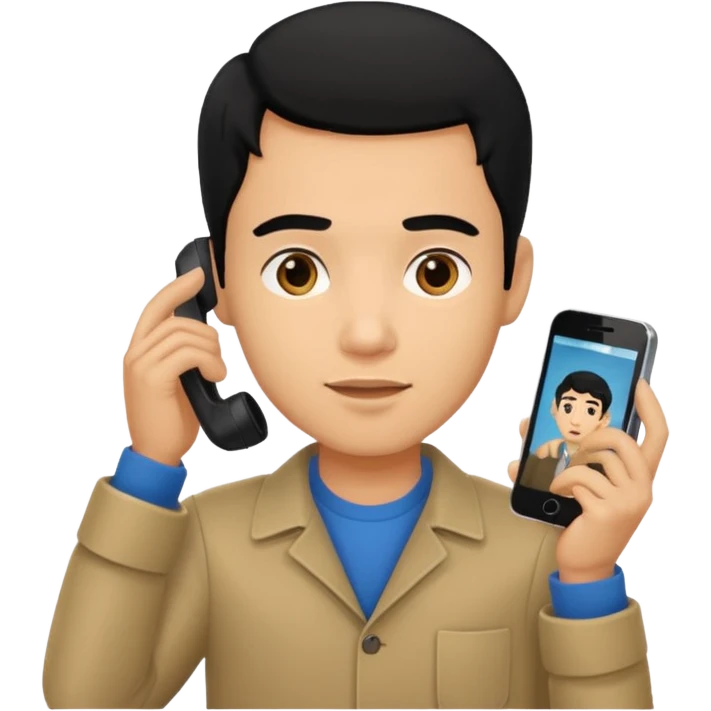 ligh skin black hair man calling with her phone emoji