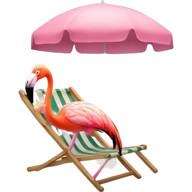Flamingo sitting on a beach chair emoji