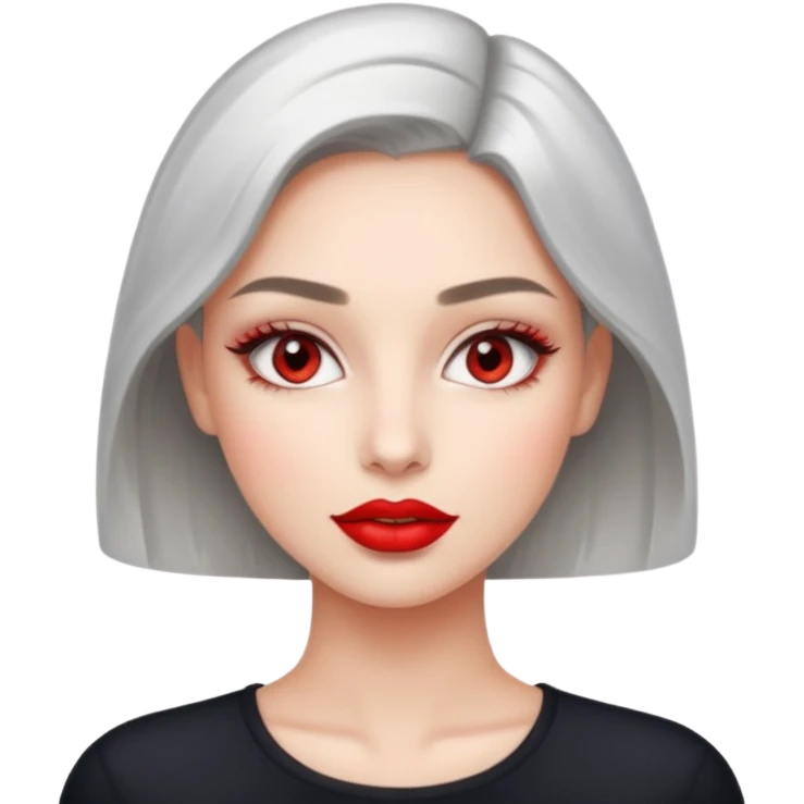 She is a cool and confident young woman with sparkling light gray eyes and fair, smooth skin. She is very beautiful. emoji