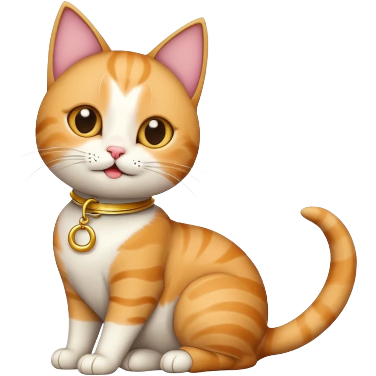Cat with crescent-shaped collar, playful pose. emoji