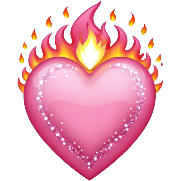 A delicate pink heart engulfed in slow-burning pink flames, flickering with sparkles emoji