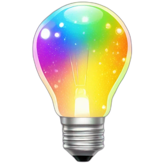 shiny  sparkles aroun the light bulb in rainbow emoji