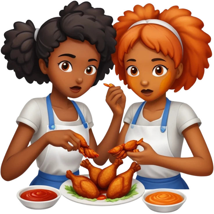 Two black girls fighting over chicken wings emoji