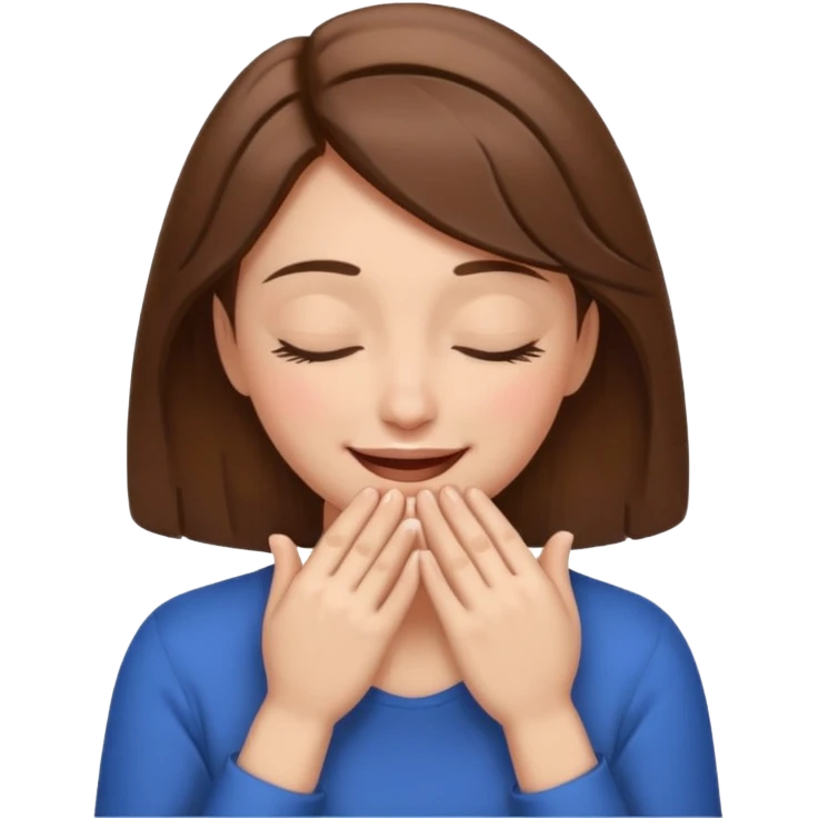 femenine smiling face posing with hands under chin, eyes closed like enjoying and brown hair  emoji