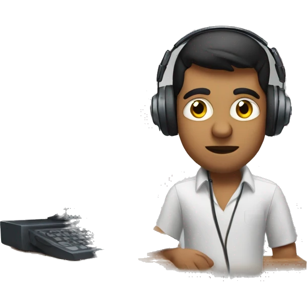 Indian tech guy with a headset and microphone with a computer  emoji