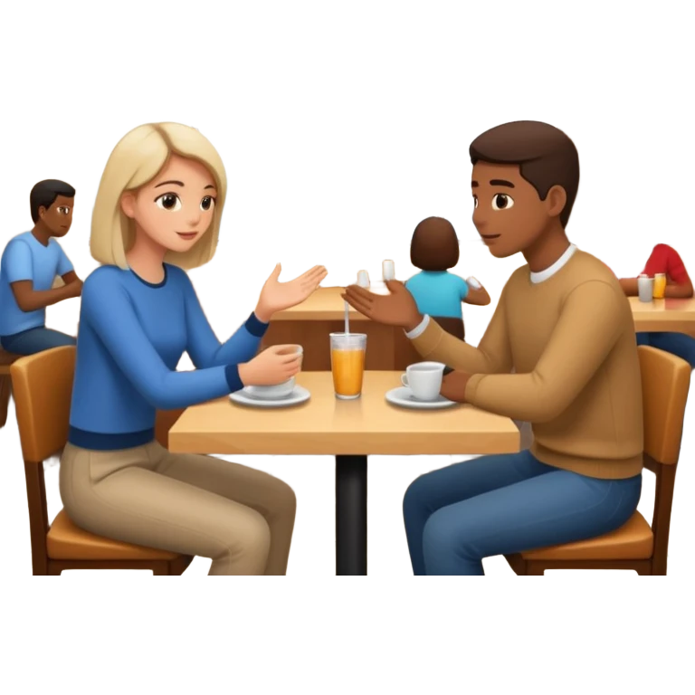 comversacion dentro de un restauant  dos persoans emoji
