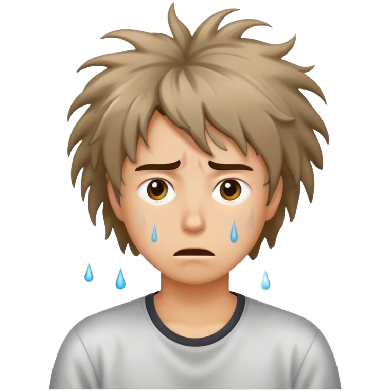 stressed person with messy hair and sweat drops emoji
