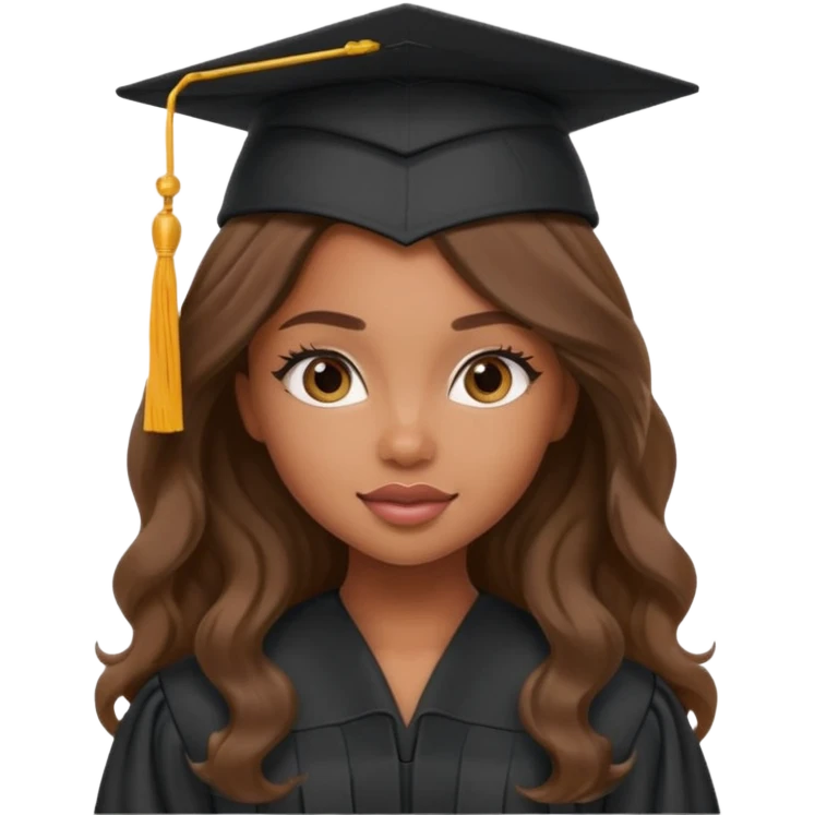 a pretty bratz brown girl with long wavy hair graduating emoji