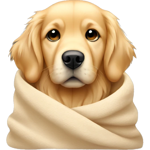 golden retriever cozy in beige blanket emoji