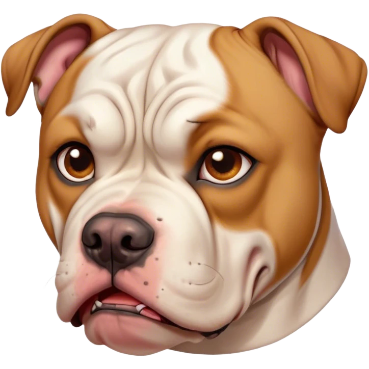 Cinematic Comical Solid Tan American Bulldog Portrait Emoji, Head tilted dramatically with an exaggeratedly shocked or offended expression, short tan fur with a slightly wrinkled forehead, wide, expressive brown eyes filled with exaggerated disbelief, Simplified yet hilariously expressive features, highly detailed, glowing with a slightly sassy glow, high shine, dramatic yet playful, stylized with an air of attitude, bright and endearing, soft glowing outline, capturing the essence of a sassy and over-the-top pup, so meme-worthy it feels like it could side-eye its way into internet fame instantly! emoji