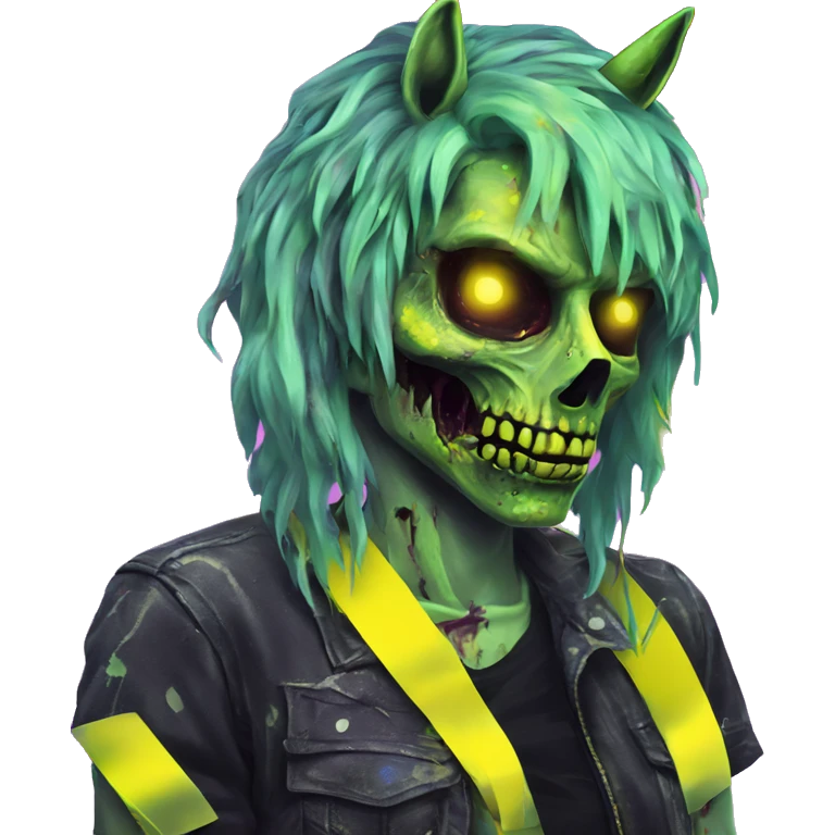 .Zombie_ Vaporwave black holographic oilslick zombie unicorn yellow caution tape emoji