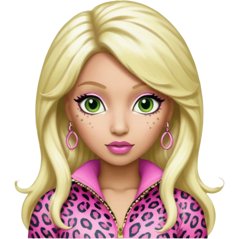 Green eyed white Nicki Minaj wearing a pink leopard print outfit with hair that is half blonde and half pink emoji