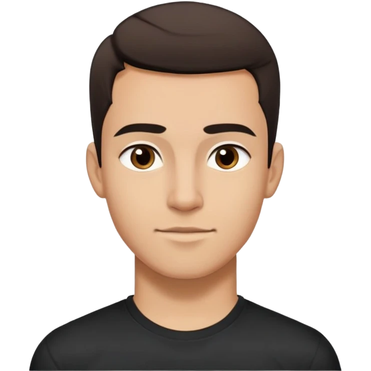 Young man with light brown skin, elongated face, defined jawline, medium dark eyes, arched eyebrows, straight nose, friendly expression, short dark hair styled upward, athletic build, wearing a fitted black t-shirt emoji