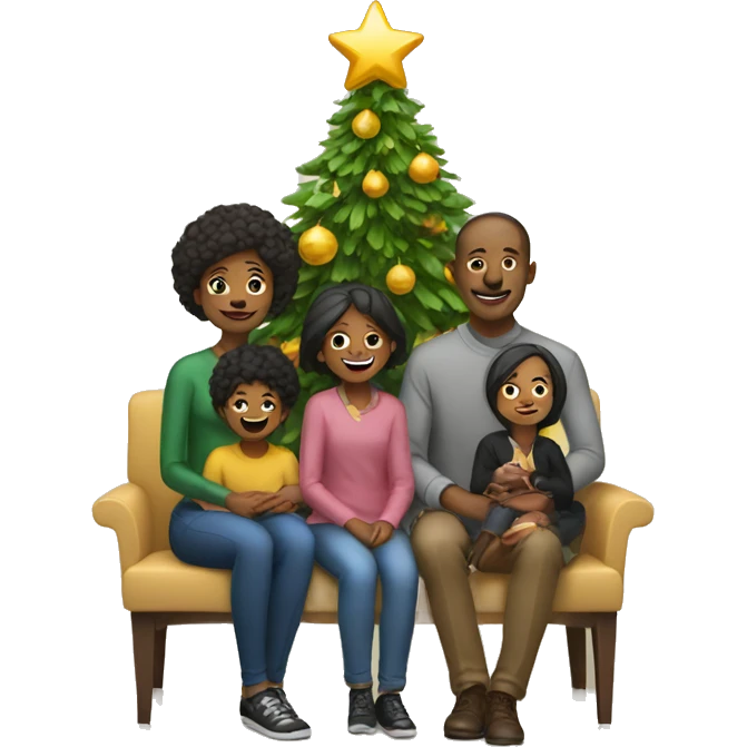 family sitting in front if new year tree emoji