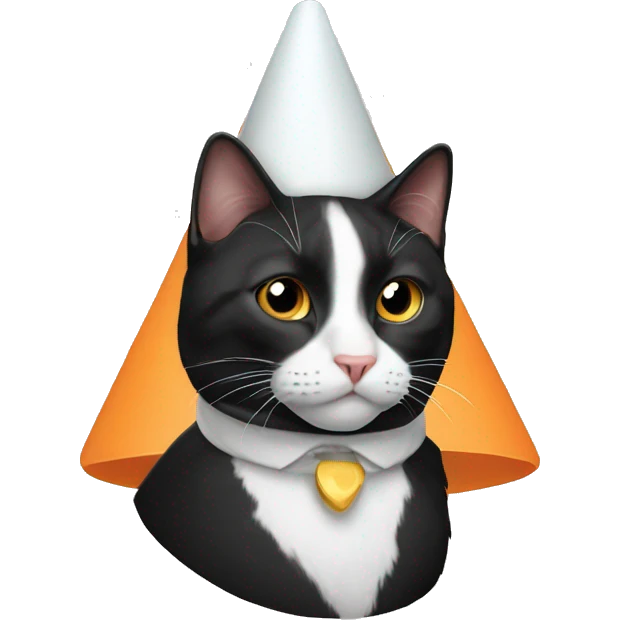 Tuxedo cat wearing cone emoji