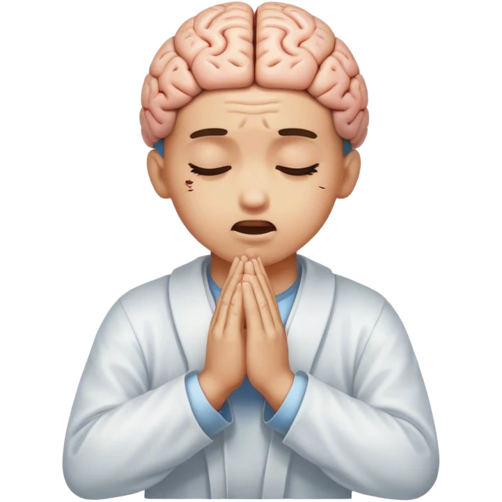 human praying is hit by a brain emoji