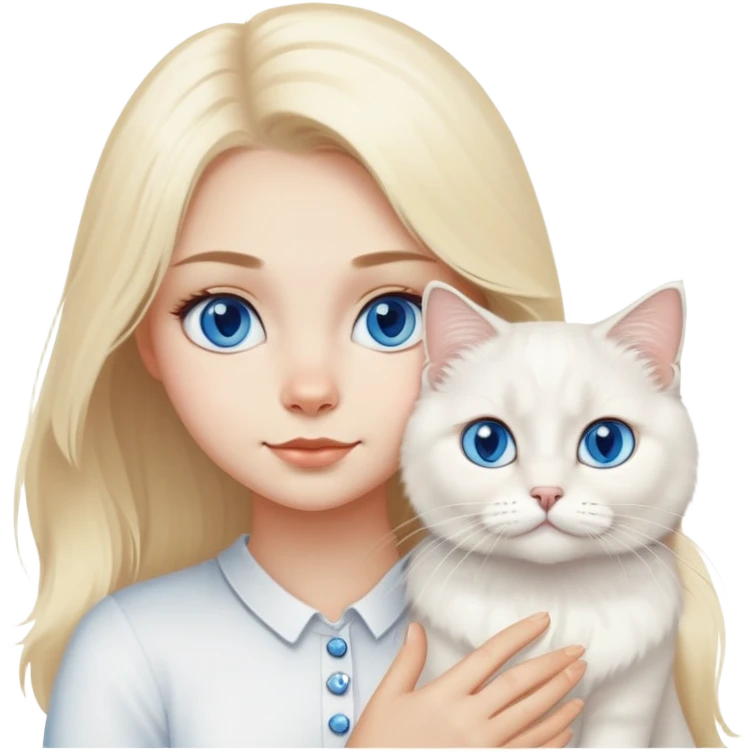 blond girl with White British longhair cat blue eyes  emoji