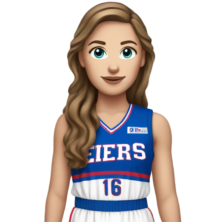 brown hair white girl with blue eyes in a 76er uniform emoji