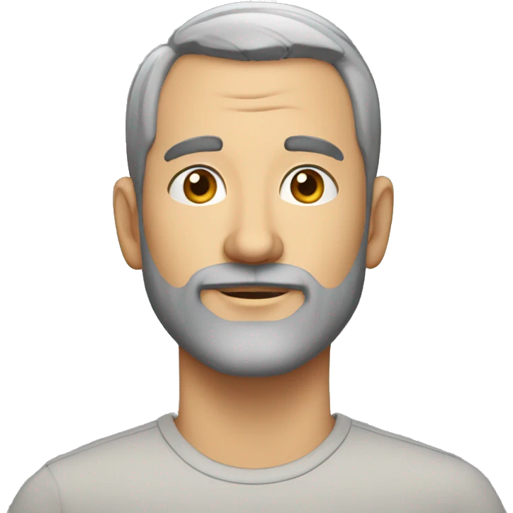 38 year old man with very short grey hair and short beard, oval face emoji