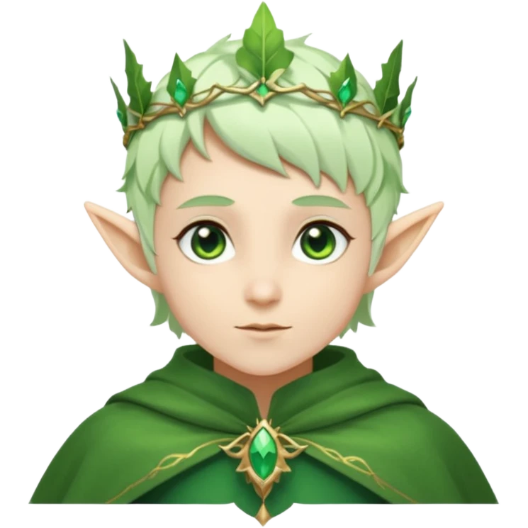 Forest Elf – elegant green-skinned elf with leaf crown and cloak, white short hair emoji