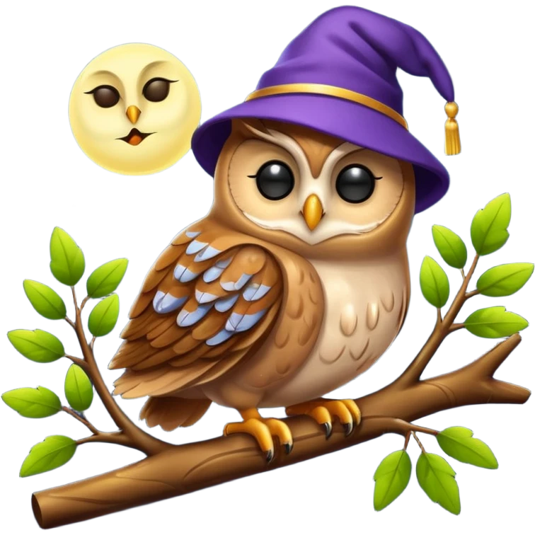 owl in nightcap sleeping on glowing branch emoji