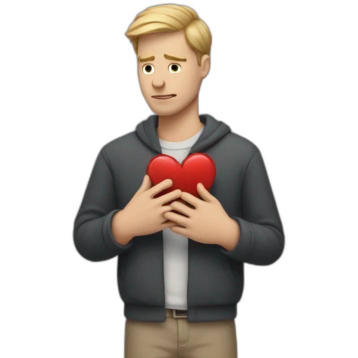 White man holding a broken heart emoji