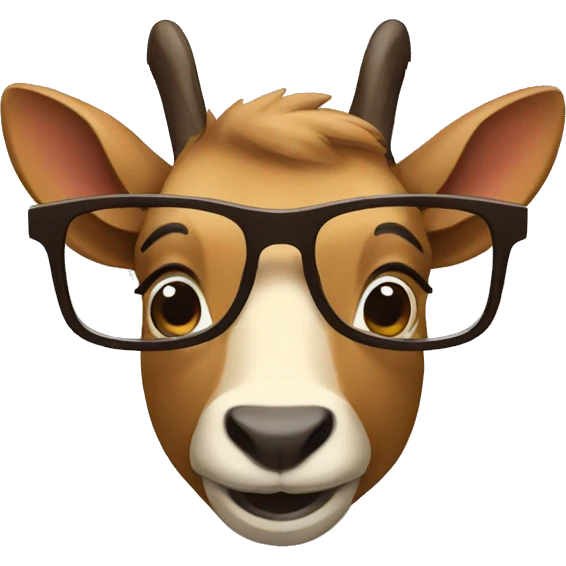 happy smart smiling brown chamois with glasses turn to left emoji