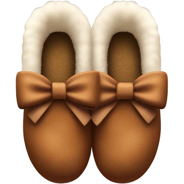 Brown house shoes with bows to the side and fluffy inside emoji