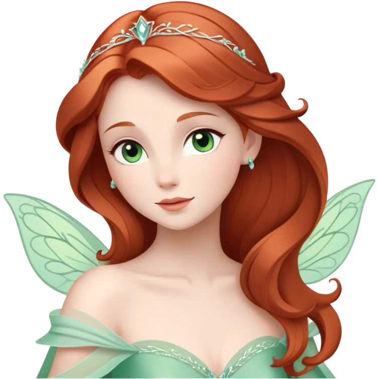 Cinematic Timeless Sleeping Beauty Portrait Emoji, rendered in a clean, vector style. Depict Aurora with delicate porcelain skin, elegantly arranged auburn hair, and a serene, graceful expression, dressed in her iconic gown. The design features bold, simplified shapes, a soft, enchanting glow, and a subtle glowing outline, capturing her timeless, fairy-tale beauty. emoji