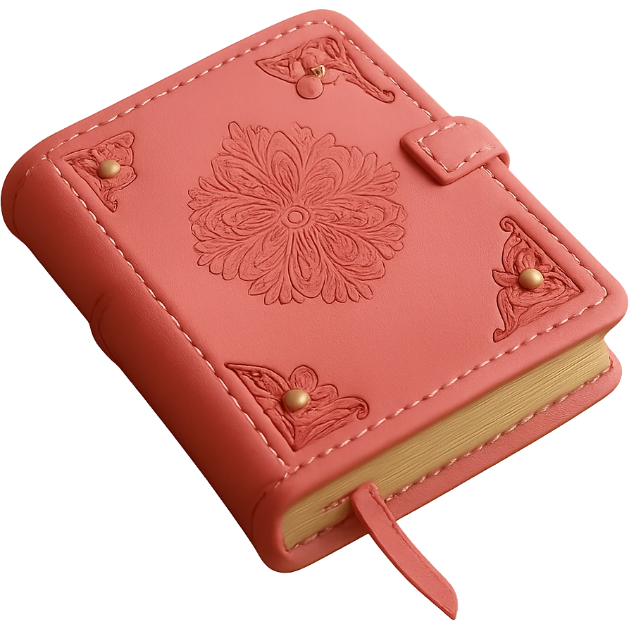 Remove the background, keep only the pink leather-bound diary, realistic and detailed, with transparent background. emoji