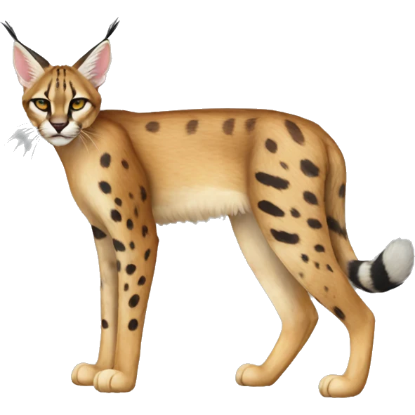 Striped and spotted Lynx-Caracal-Serval-hybrid full body emoji