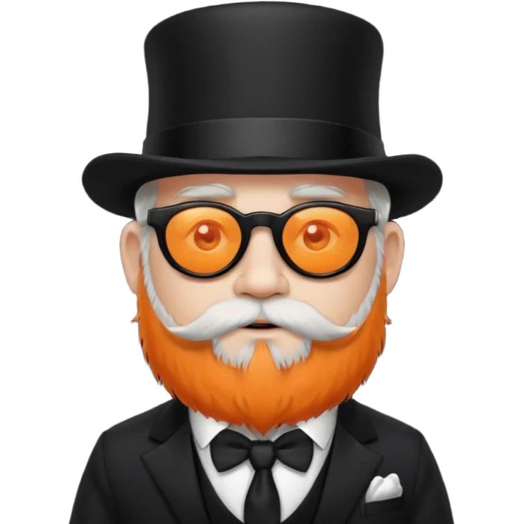 dwarf with a beard, a hairy body black sunglasses and a black top hat on his head. He also has a black tie on his chest. His nose is orange and his skin is pale white. emoji