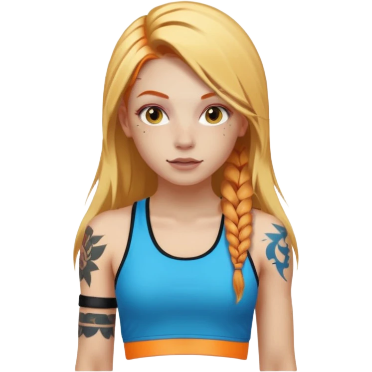 girl with long blonde hair and tattoos and an athletic ginger girl ravers emoji