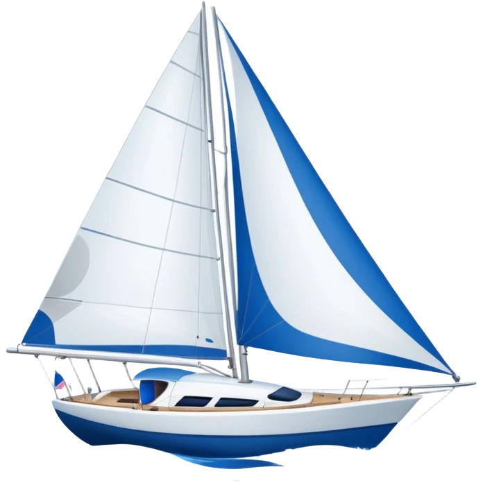 A sleek sailboat emoji with visible wind gust lines and flowing sails, representing perfect sailing conditions. Flat vector design, blue and white color palette. emoji