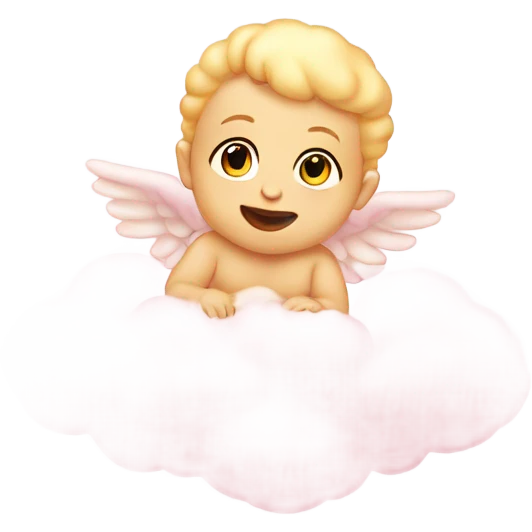 Cherub baby sitting on soft pink cloud emoji