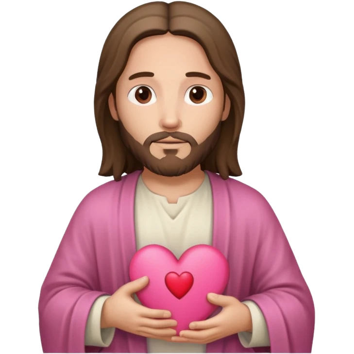 Jesus with a pink bible and a heart emoji