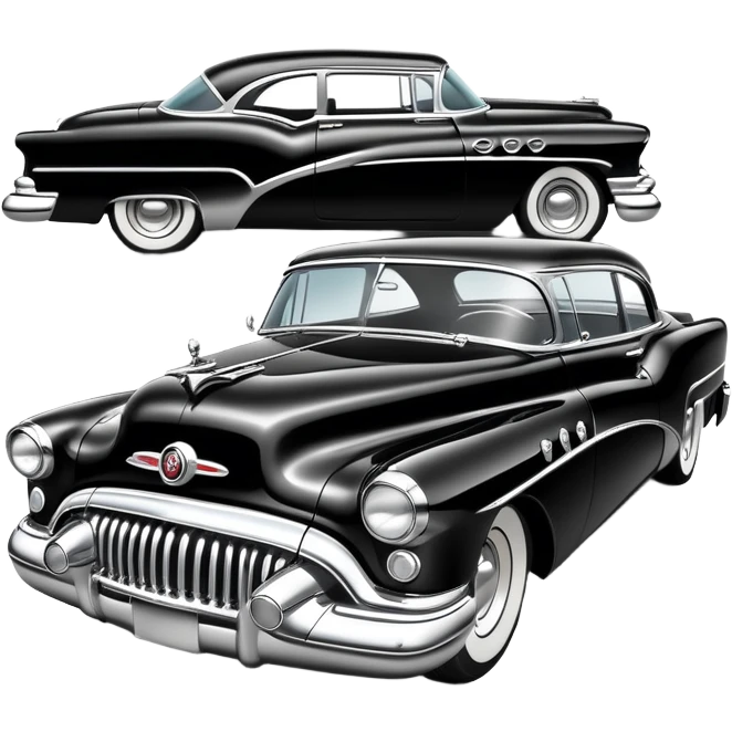 classic hot rod car, 1950s Buick Century influence, black and white colors emoji