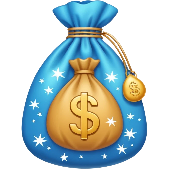 Minimal line-art icon of a money bag with sparkles around it, clean modern style, simple outlines, slight 3D, no background, transparent, represents clean and ethical income. emoji
