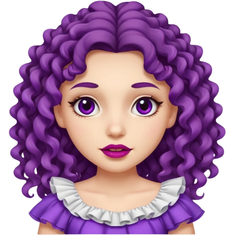 Very beautiful girl – With long, tight curls – Purplish dark circles – Slightly purple gums – Thin lips – She wore a ruffled skirt.” emoji