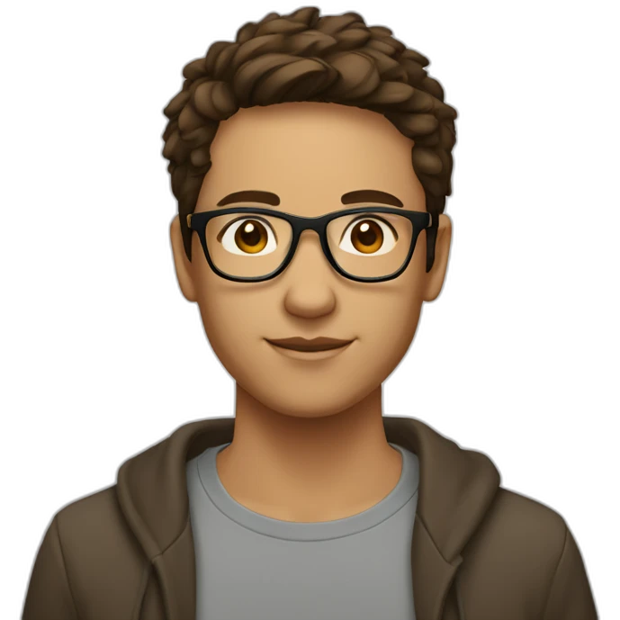 young adult, short brown hair with a mid fade, brown eyes and rimless rectangle glasses emoji