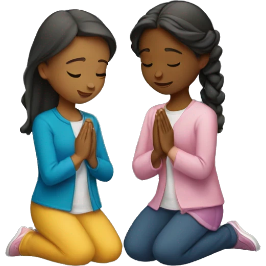 Two girls praying together kneeling  emoji