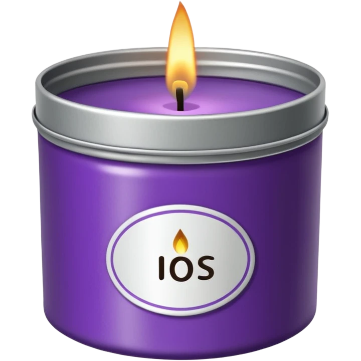 purple candle tin with decorative label emoji