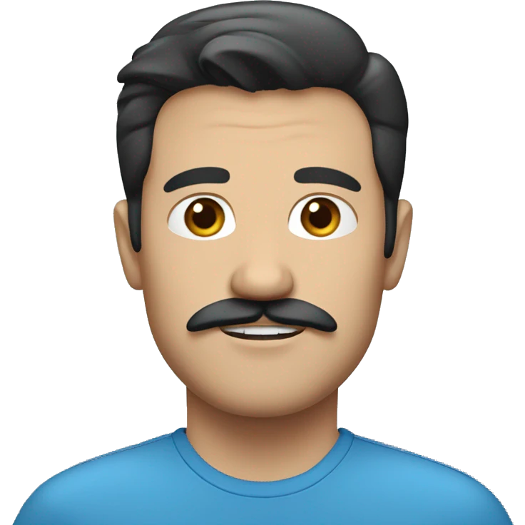 A white man with black hair blue shirt, with some moustache. emoji
