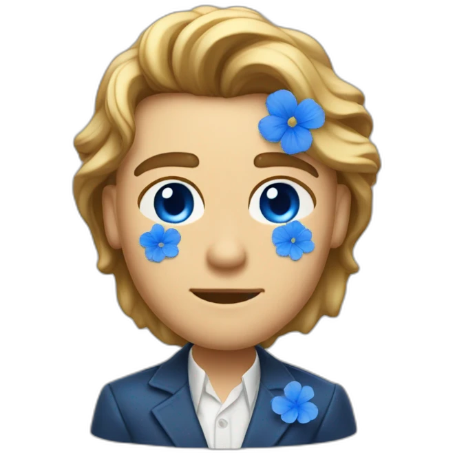a mix between leonardo di caprio and a blue flower emoji