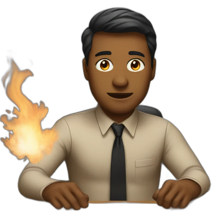 man sitting behind desk in burning office emoji