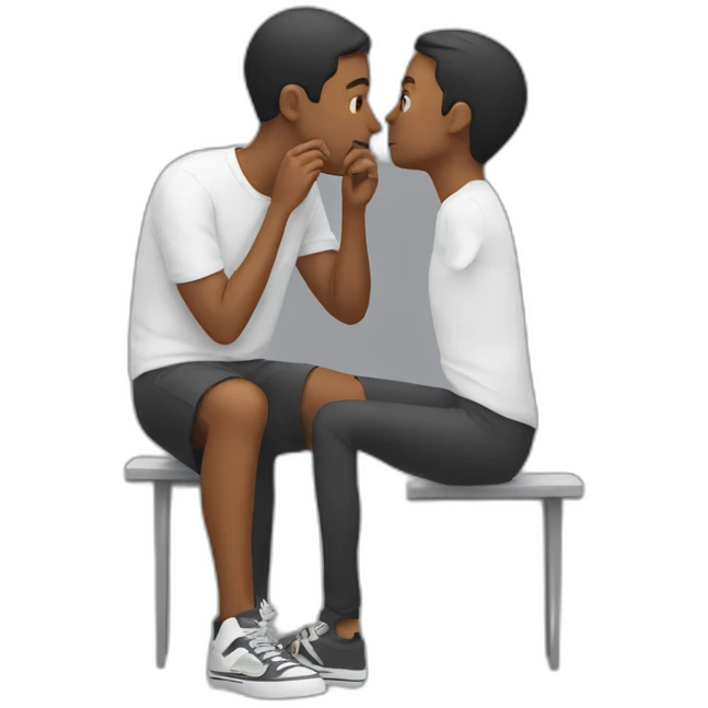 one person sitting sniffs another person above the knees emoji