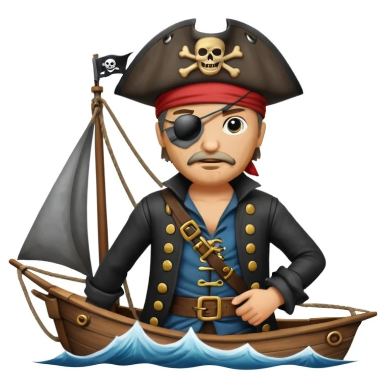 pirate with eye sailing a ship in strom sea background emoji
